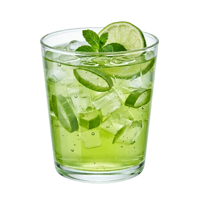 Green Cocktail Glass with Ice and Lime