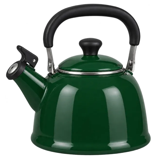 Green Enamel Tea Kettle with Black Handle