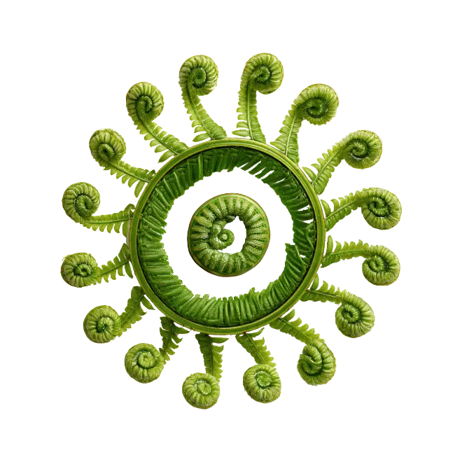 Green Fern Fiddlehead Circular Mandala Pattern