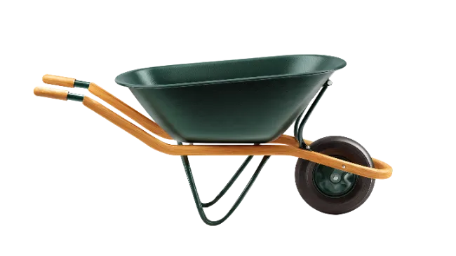 Green Garden Wheelbarrow with Wooden Handles