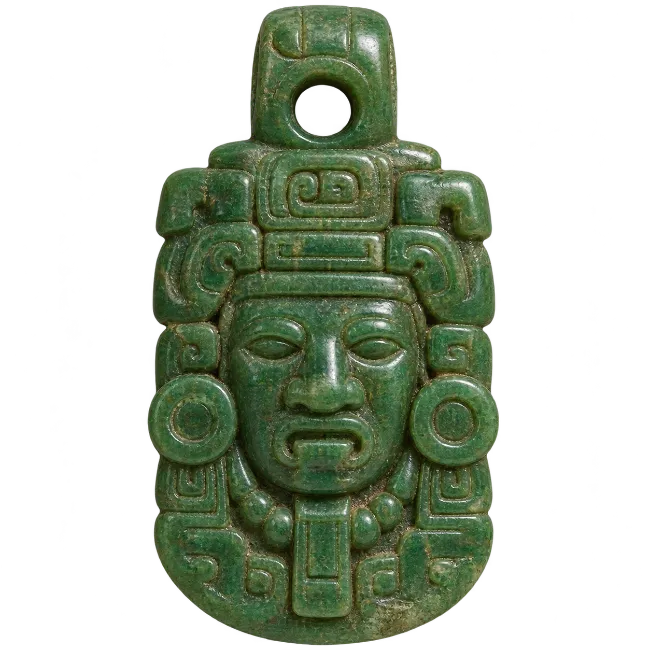 Green Jade Mesoamerican Mask Pendant