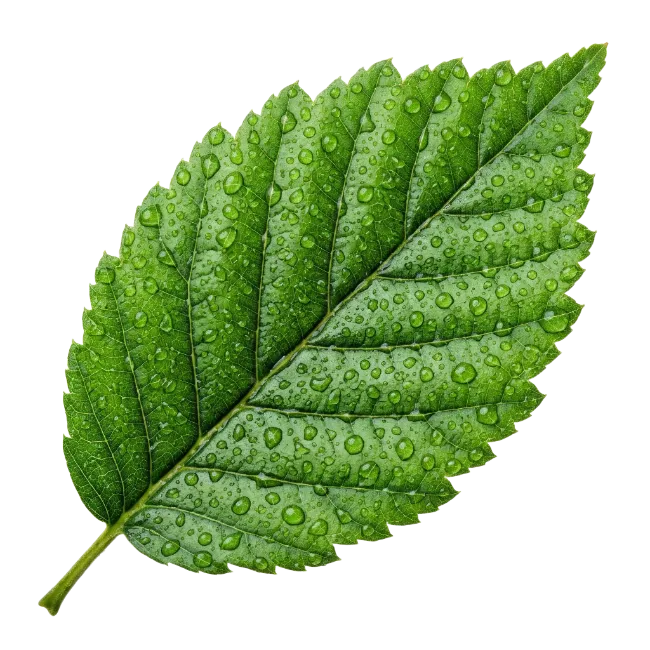 Green Leaf with Water Droplets