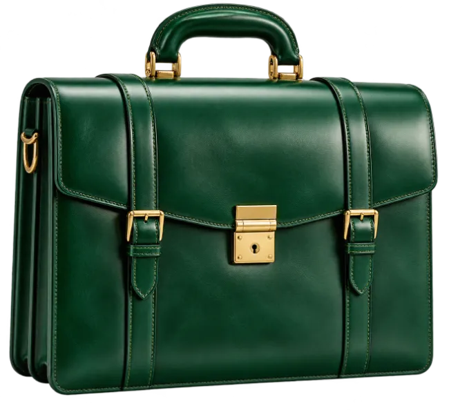 Green Leather Briefcase with Gold Hardware