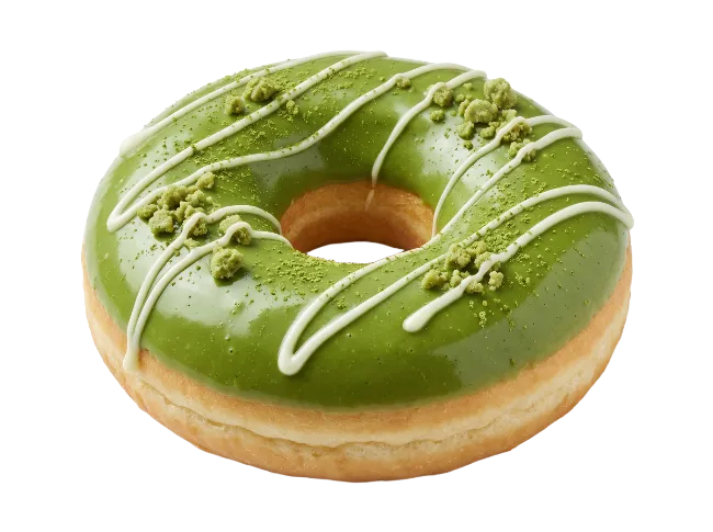 Green Matcha Glazed Donut with White Drizzle