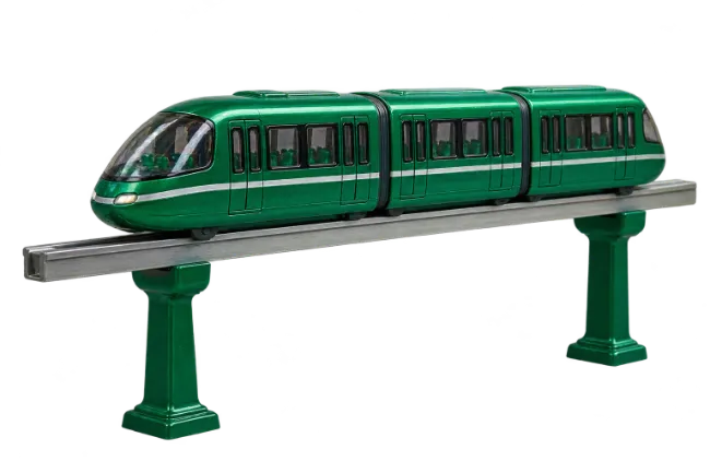 Green Monorail Train on Elevated Track