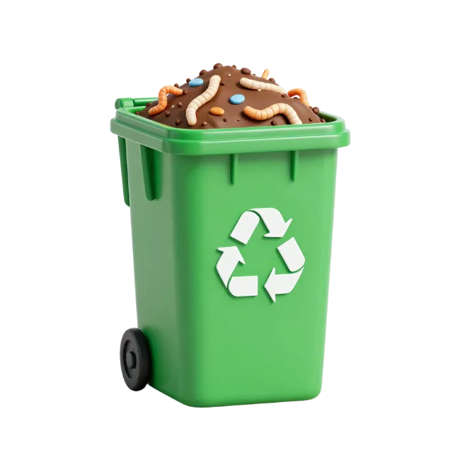 Green Recycle Bin with Compost and Worms