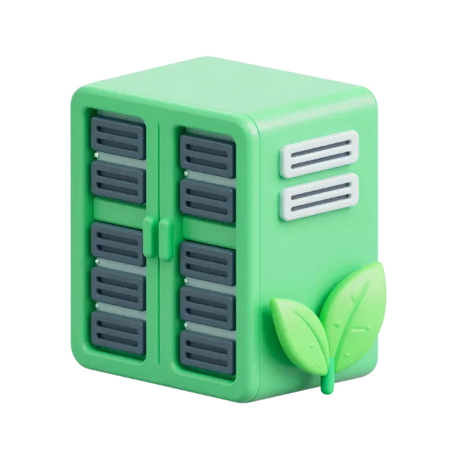Green Server Rack with Leaves 3D Icon