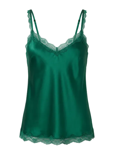 Green Silk Camisole with Lace Trim