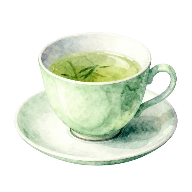 Green Tea Cup and Saucer Watercolor Illustration
