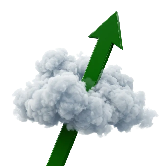 Green Upward Arrow Piercing Through Clouds