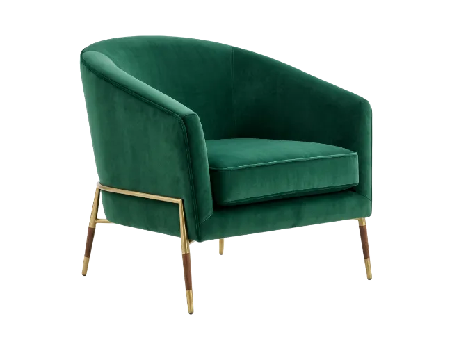 Green Velvet Armchair with Gold Legs