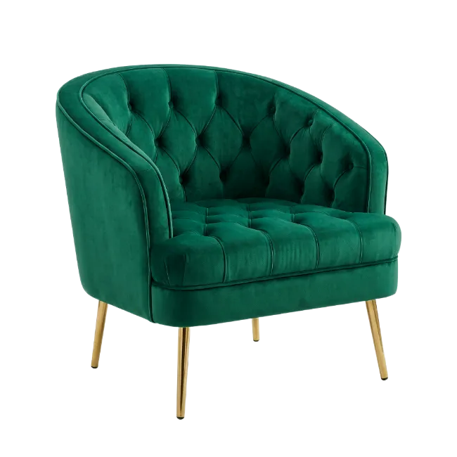 Green Velvet Armchair with Gold Legs