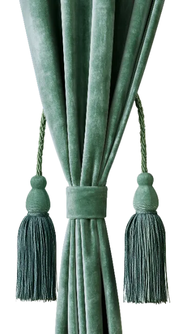 Green Velvet Draped Curtain with Tassels