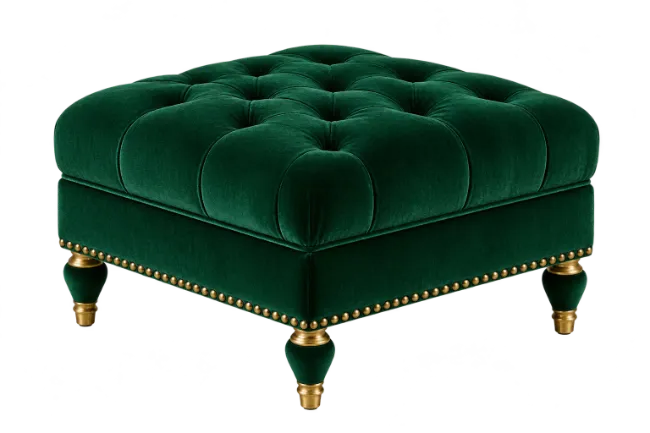 Green Velvet Tufted Ottoman