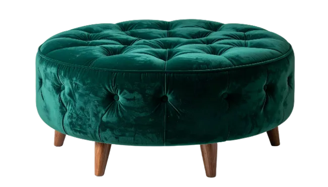 Green Velvet Tufted Round Ottoman
