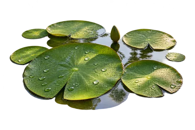 Green Water Lily Pads with Droplets on Pond