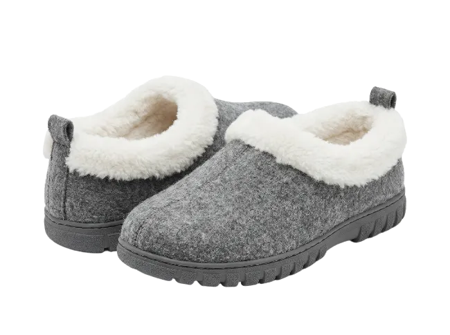 Grey Felt Slippers with White Fur Lining
