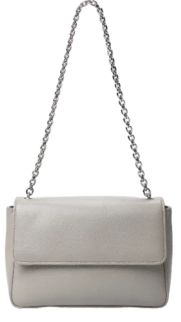 Grey Leather Crossbody Bag with Chain Strap