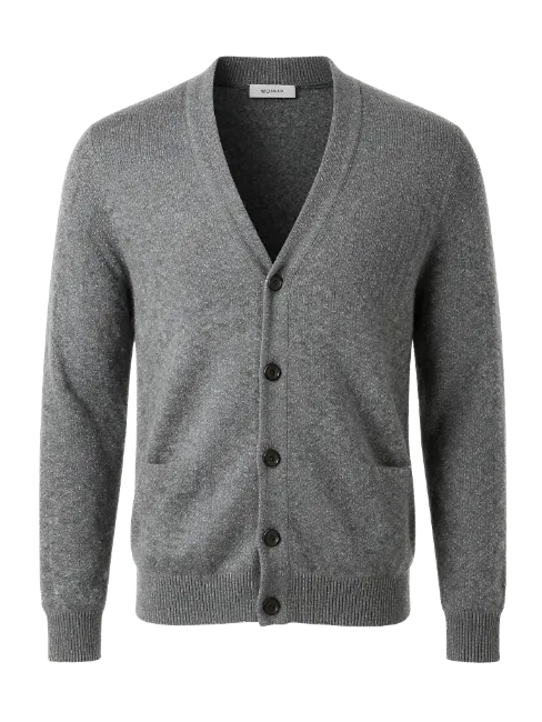 Grey V-Neck Cardigan Sweater