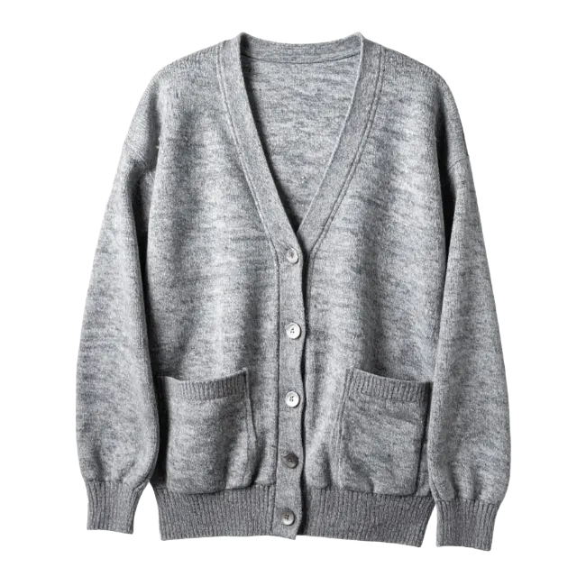 Grey V-Neck Cardigan Sweater