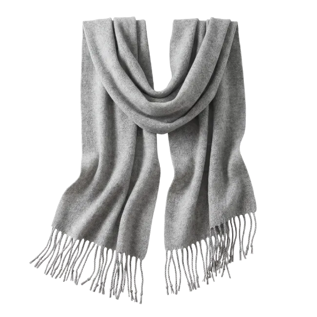 Grey Wool Scarf with Fringes