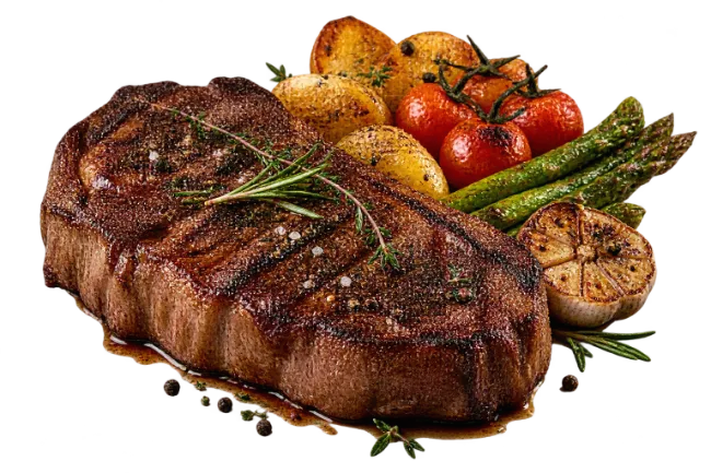 Grilled Beef Steak with Roasted Vegetables and Herbs