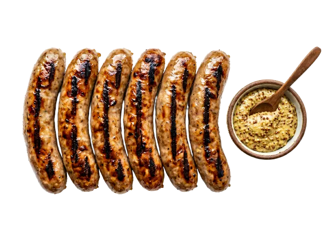 Grilled Bratwurst Sausages with Whole Grain Mustard