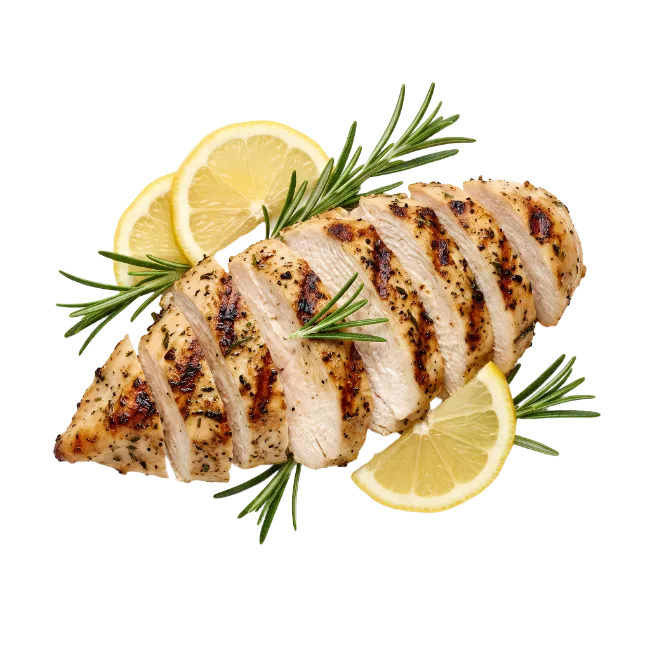 Grilled Chicken Breast Slices with Lemon and Rosemary