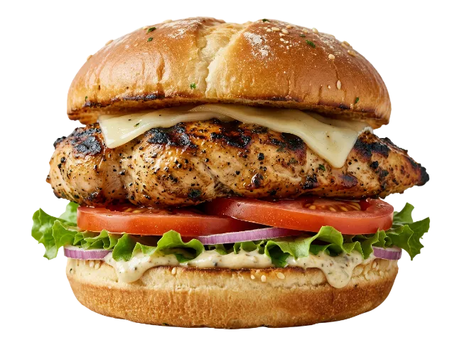 Grilled Chicken Burger with Lettuce and Tomato