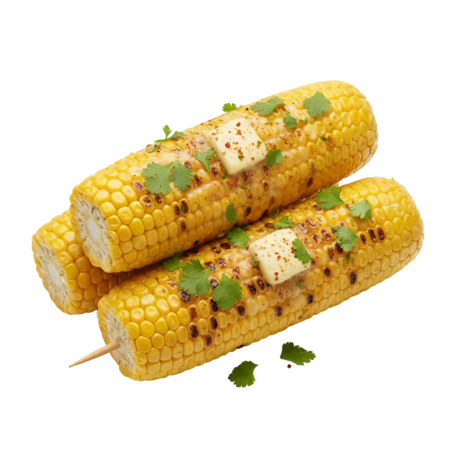 Grilled corn on the cob with butter and herbs