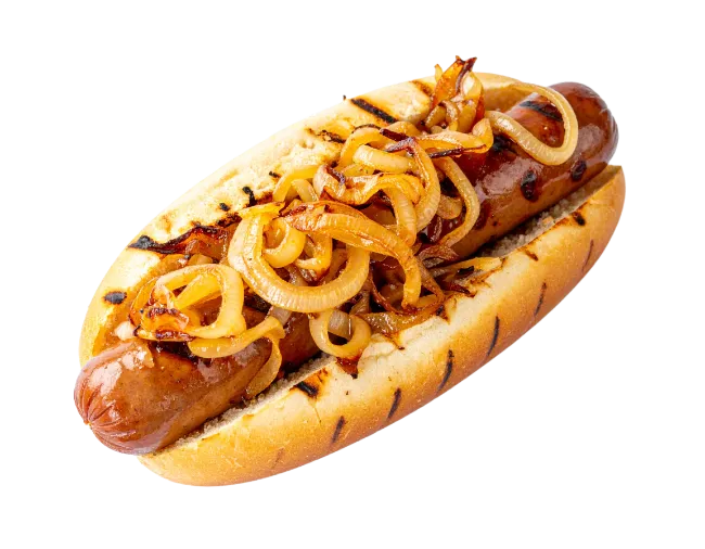 Grilled Hot Dog with Caramelized Onions