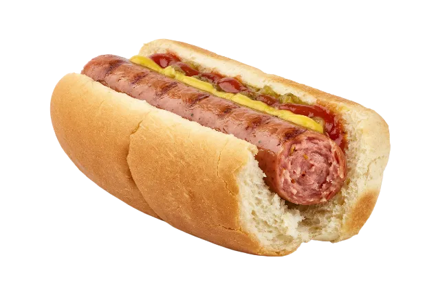 Grilled Hot Dog with Ketchup and Mustard