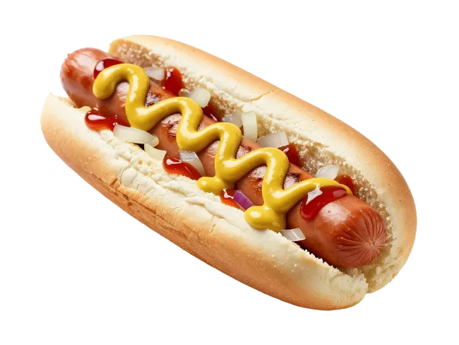 Grilled Hot Dog with Mustard and Ketchup