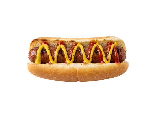 Grilled Hot Dog with Mustard and Ketchup
