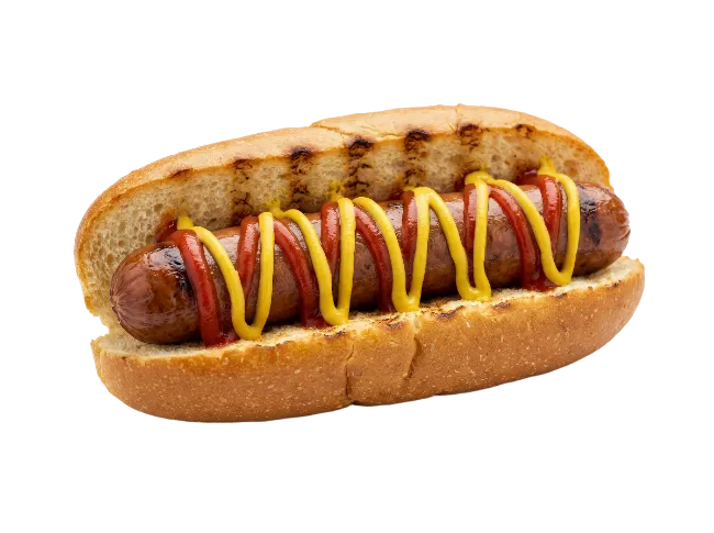 Grilled Hot Dog with Mustard and Ketchup