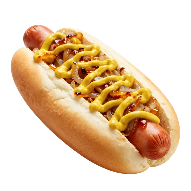 Grilled Hot Dog with Mustard and Onions