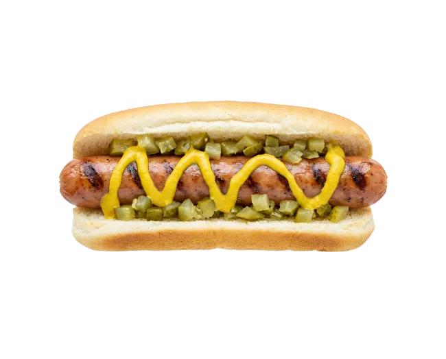 Grilled Hot Dog with Mustard and Pickles