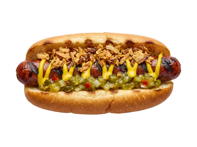 Grilled Hot Dog with Mustard and Relish