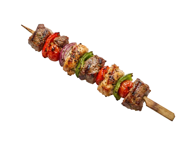 Grilled meat and vegetable skewer