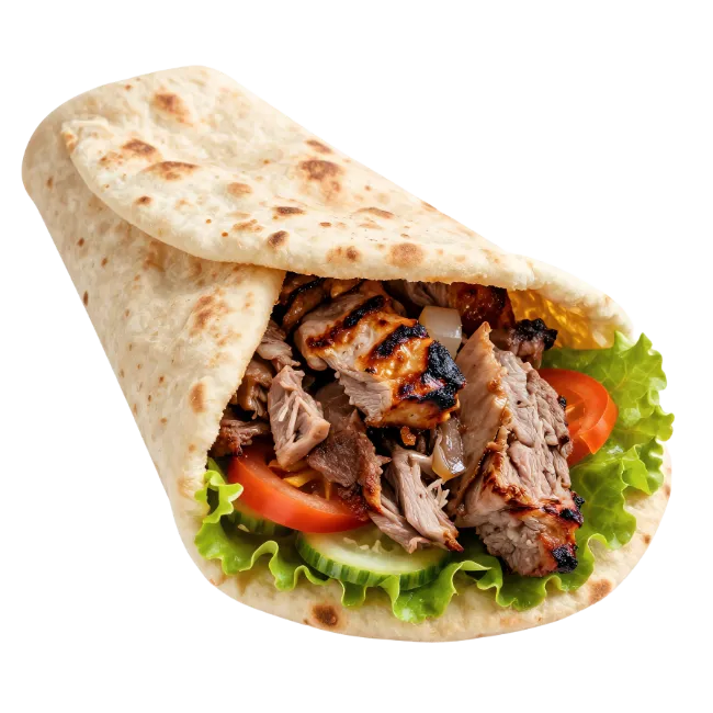 Grilled Meat Gyros Wrap with Lettuce and Tomato