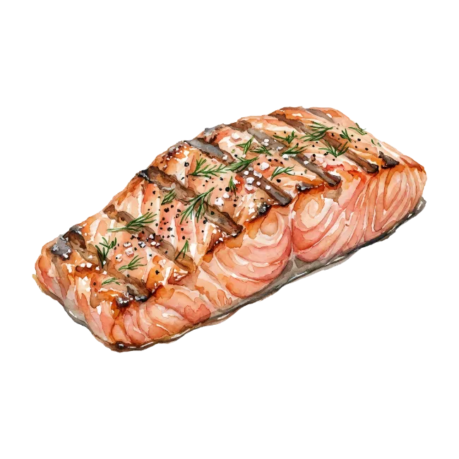 Grilled salmon fillet watercolor illustration