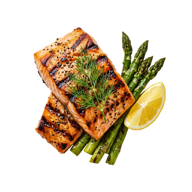 Grilled Salmon Fillet with Asparagus and Lemon