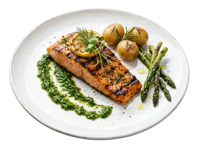 Grilled Salmon Fillet with Asparagus and Potatoes