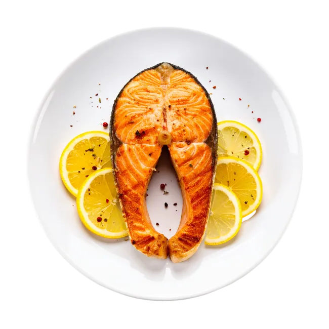 Grilled Salmon Steak with Lemon Slices