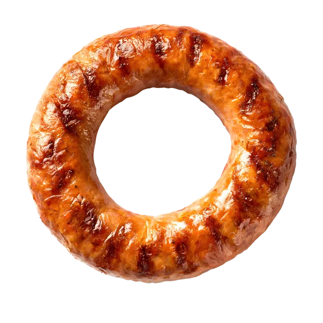 Grilled Sausage Ring Isolated on Black Background