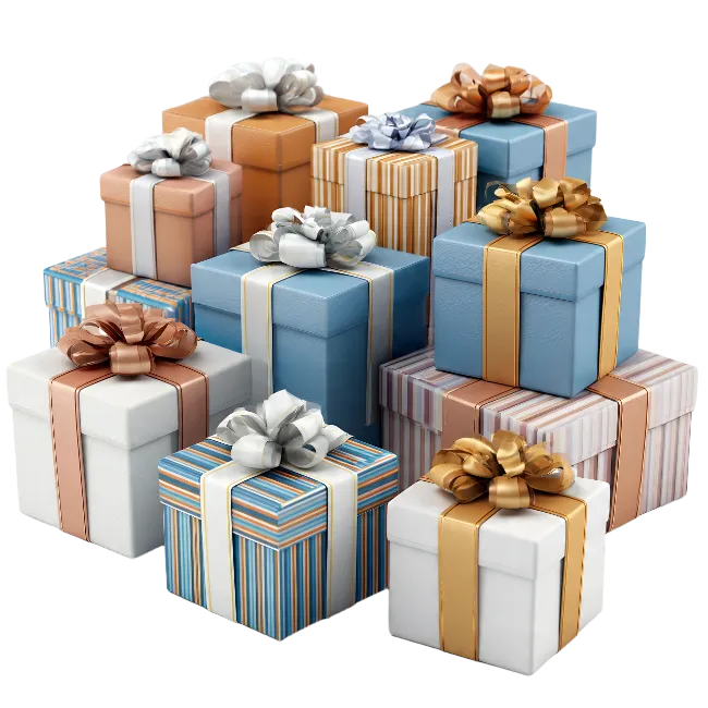 Group of colorful wrapped gift boxes