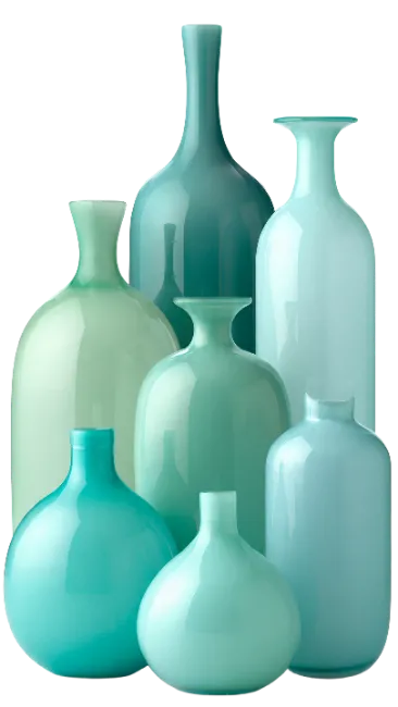 Group of turquoise and green glass vases
