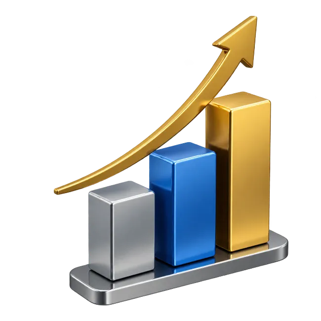 Growing Bar Chart with Rising Golden Arrow