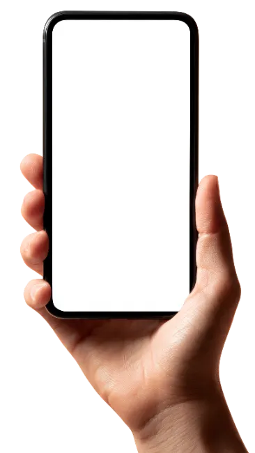 Hand holding smartphone with blank screen mockup