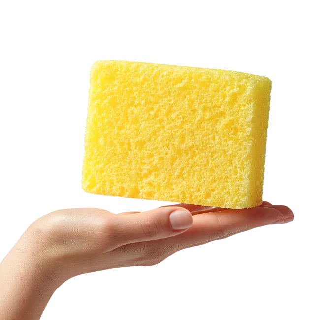 Hand Holding Yellow Cleaning Sponge